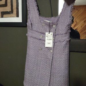Zara Lilac Purple Dress Sleeveless Tweed Buttons